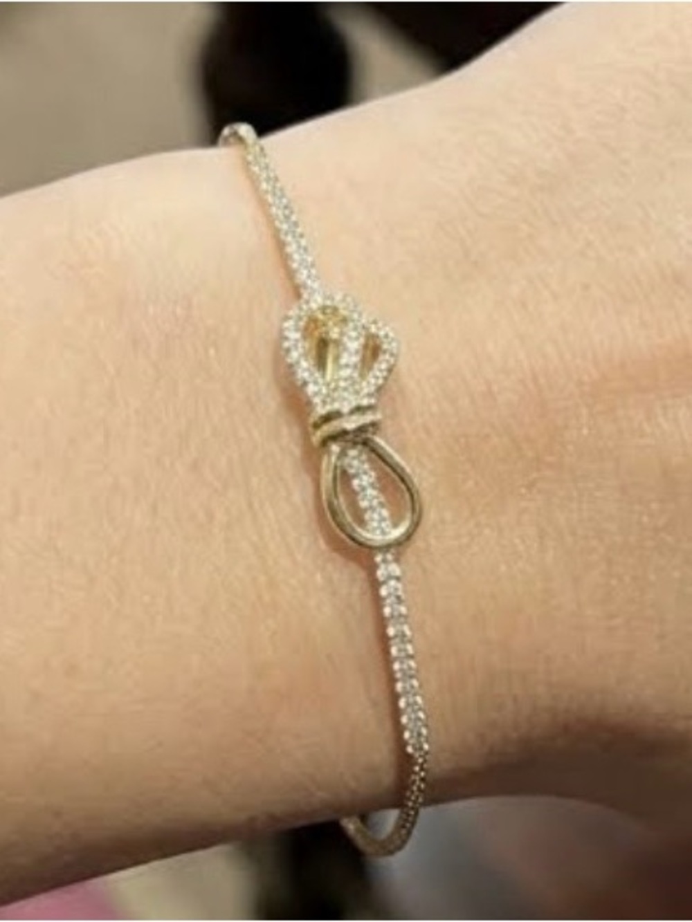 Gold Plated & Triple A CZ Crown Knot/Bow Adjustable Size Slider Tennis Bracelet
